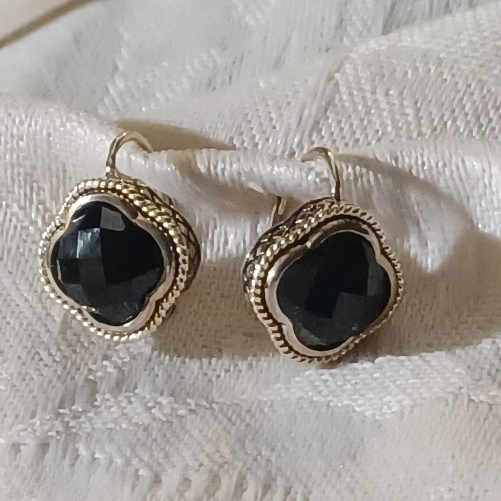 Andrea Candela Clover Black Onyx Earrings, Sterling Silver & 18k - Picture 4 of 8